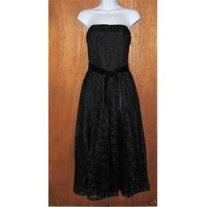 Vintage black lace dress velvet tie huge sweep